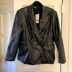 Zara double breasted faux leather blazer